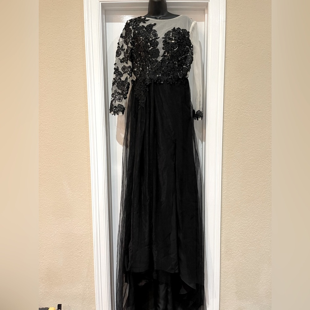 Black Floor Length Lace & Tulle Gown